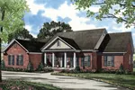 Country Style Ranch Has Covered Front Porch With Pillars