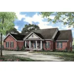 Country Style Ranch Has Covered Front Porch With Pillars