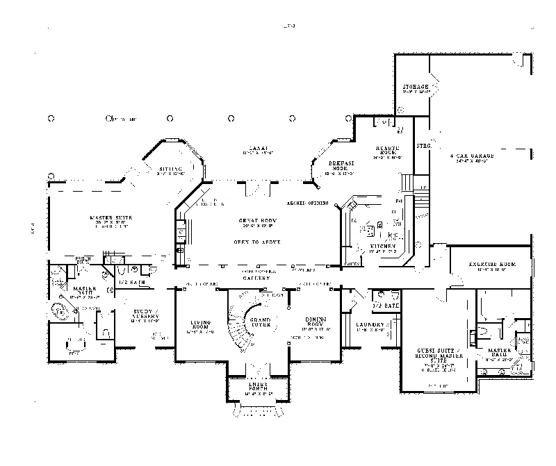 Colonial House Plan First Floor - Montevideo Manor European Home 055S-0015 - Shop House Plans and More