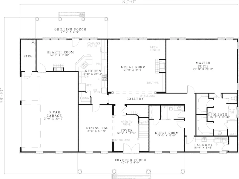 Greek Revival House Plan First Floor - Exeter Manor Greek Revival Home 055S-0041 - Search House Plans and More