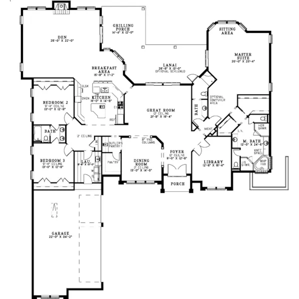 Sunbelt House Plan First Floor - Maple Bridge Ranch Home 055S-0047 - Shop House Plans and More