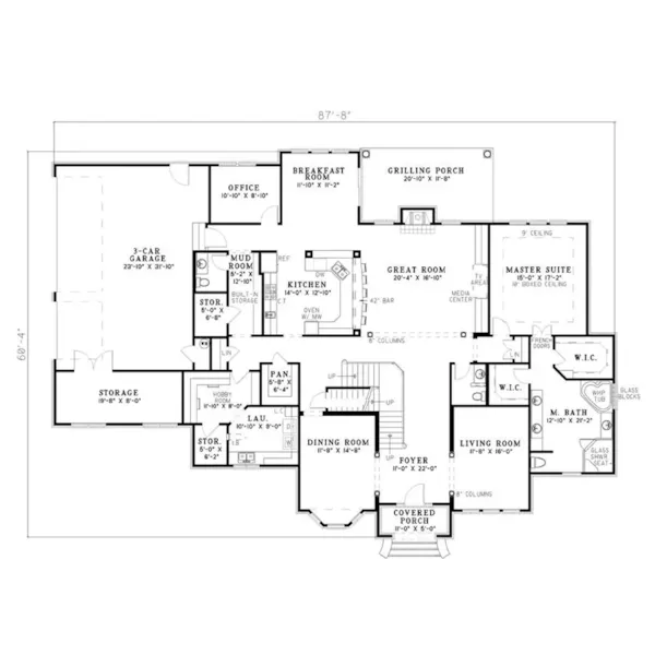 Contemporary House Plan First Floor - Maidstone Manor Contemporary Home 055S-0052 - Shop House Plans and More