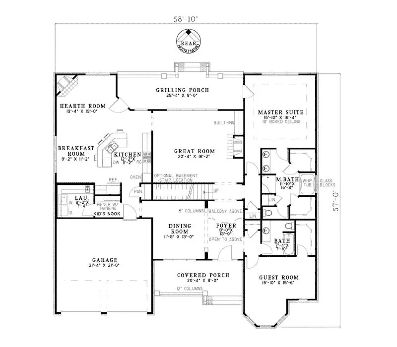 Farmhouse Plan First Floor - Morris Bluff Shingle Style Home 055S-0077 - Shop House Plans and More