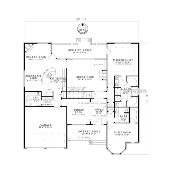 Shingle House Plan First Floor - Morris Bluff Shingle Style Home 055S-0077 - Shop House Plans and More