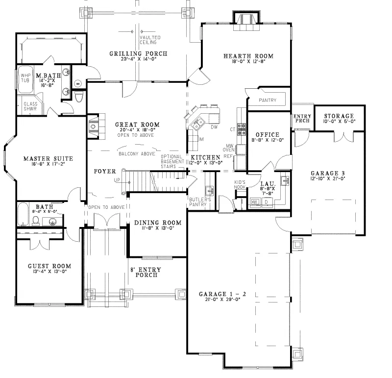 Arts & Crafts House Plan First Floor - Middlebrook Shingle Luxury Home 055S-0113 - Shop House Plans and More