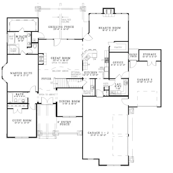 Arts & Crafts House Plan First Floor - Middlebrook Shingle Luxury Home 055S-0113 - Shop House Plans and More