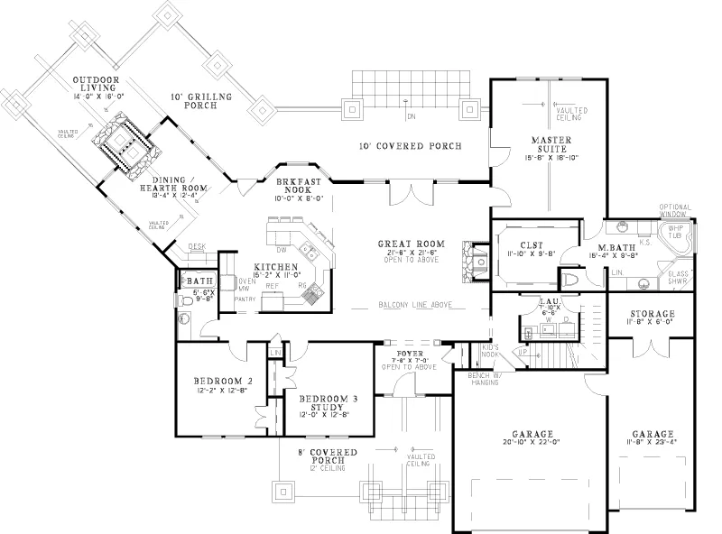 Craftsman House Plan First Floor - Clancy Creek Rustic Luxury Home 055S-0114 - Search House Plans and More