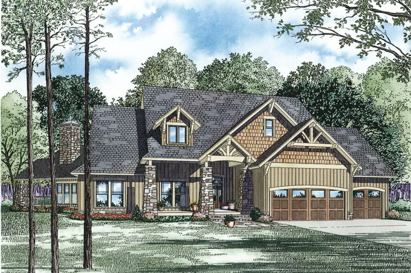 Craftsman House Plan Front of Home - Clancy Creek Rustic Luxury Home 055S-0114 - Search House Plans and More