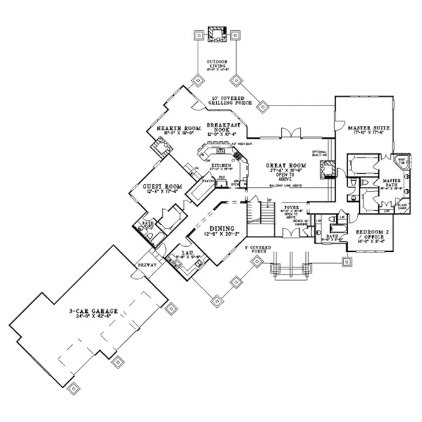 Arts & Crafts House Plan First Floor - Apache Pass Luxury Home 055S-0115 - Search House Plans and More