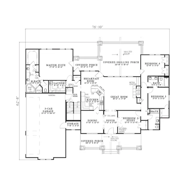 Arts & Crafts House Plan First Floor - Masterson Manor Luxury Home 055S-0117 - Shop House Plans and More