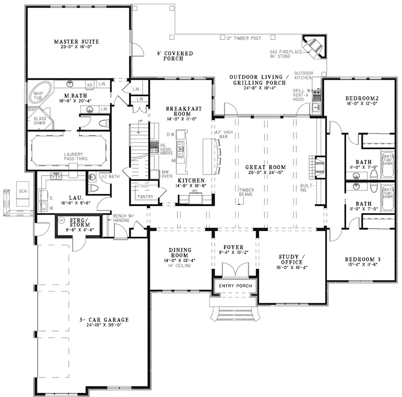 Country French House Plan First Floor - Waringford Traditional Home 055S-0127 - Shop House Plans and More