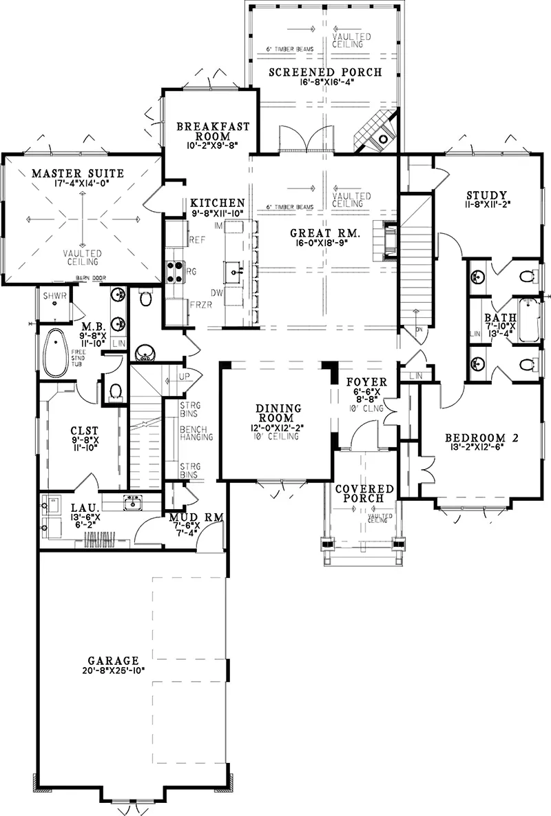 Arts & Crafts House Plan First Floor - Trout Run Retreat Rustic Home055S-0129 | House Plans and More