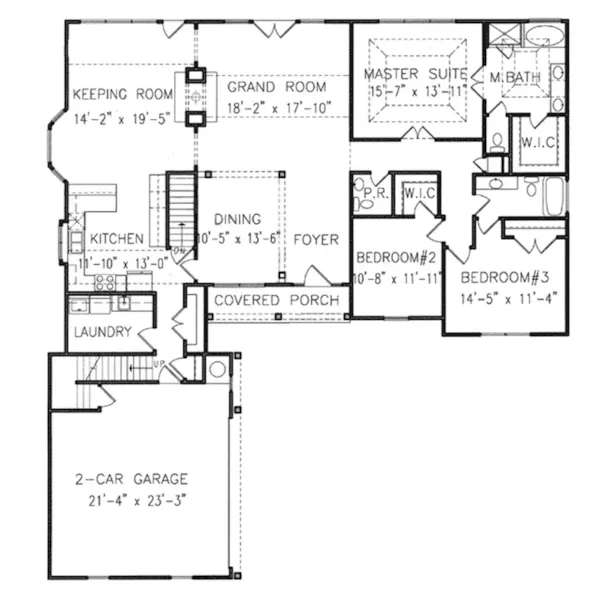 Traditional House Plan First Floor - Wyatt Park Ranch Home 056D-0044 - Shop House Plans and More