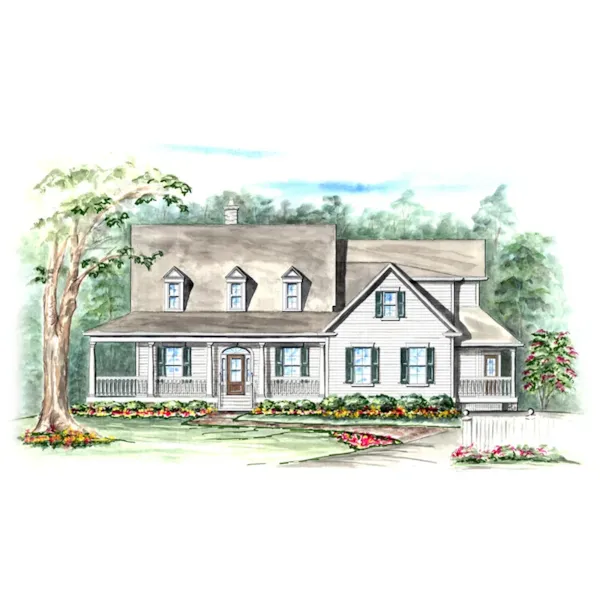 Two-Story Country Farmhouse With Two Covered Porches