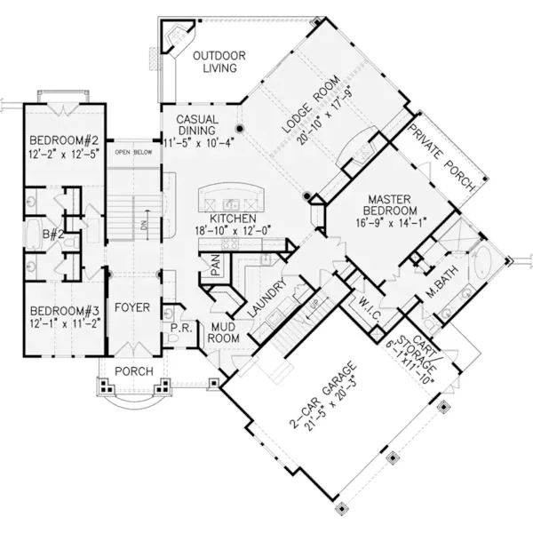 Mountain House Plan First Floor - Colfax European Home 056D-0074 - Shop House Plans and More