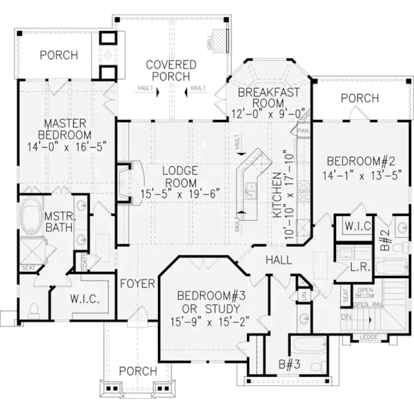 Ranch House Plan First Floor - Bernard Creek Craftsman Home 056D-0075 - Search House Plans and More