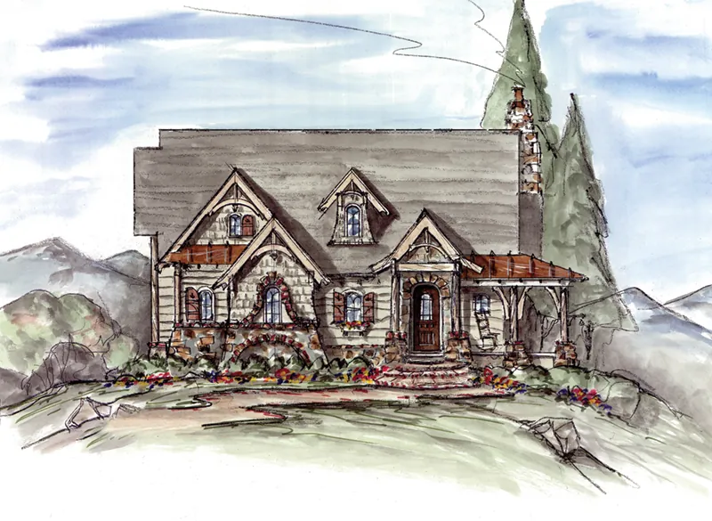 Mountain House Plan Front of Home - 056D-0076 - Shop House Plans and More