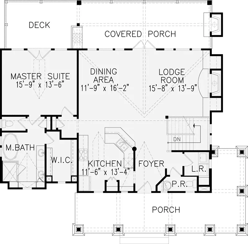 Rustic House Plan First Floor - Dylan Cove Craftsman Home 056D-0077 - Search House Plans and More