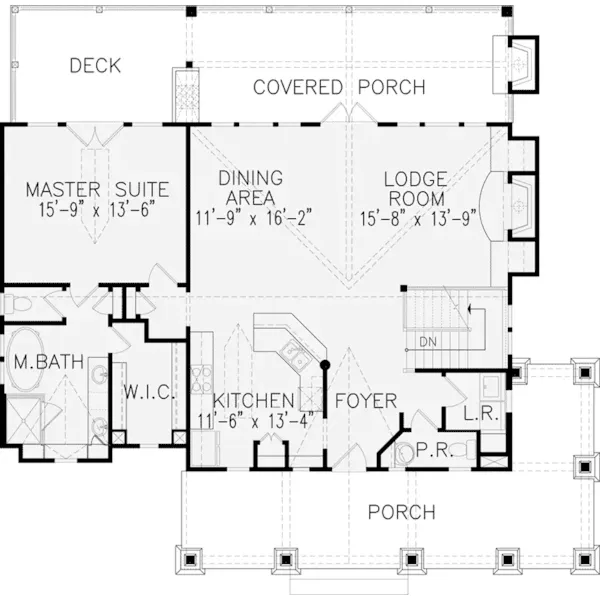 Rustic House Plan First Floor - Dylan Cove Craftsman Home 056D-0077 - Search House Plans and More