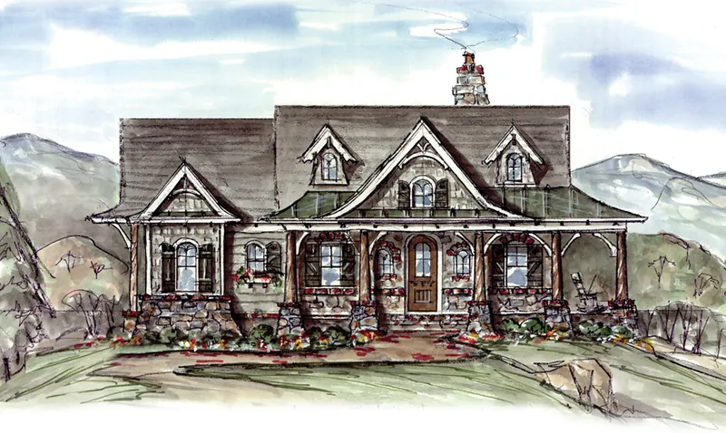 Mountain House Plan Front of Home - Dylan Cove Craftsman Home 056D-0077 - Search House Plans and More
