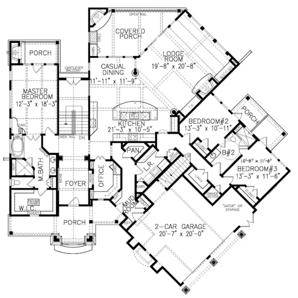 Cabin & Cottage House Plan First Floor - Big Trout Creek Rustic Home 056D-0081 - Shop House Plans and More