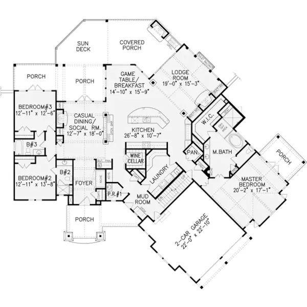 Craftsman House Plan First Floor - Mayshire Rustic European Home 056D-0083 - Shop House Plans and More