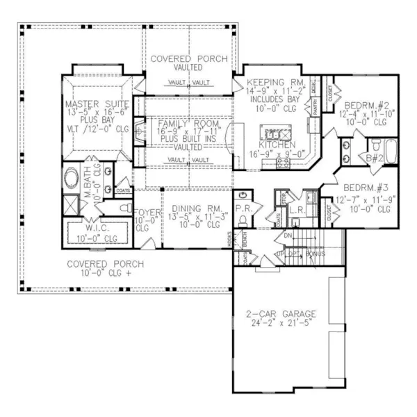 Ranch House Plan First Floor - Wylie Park Country Home 056D-0093 - Shop House Plans and More