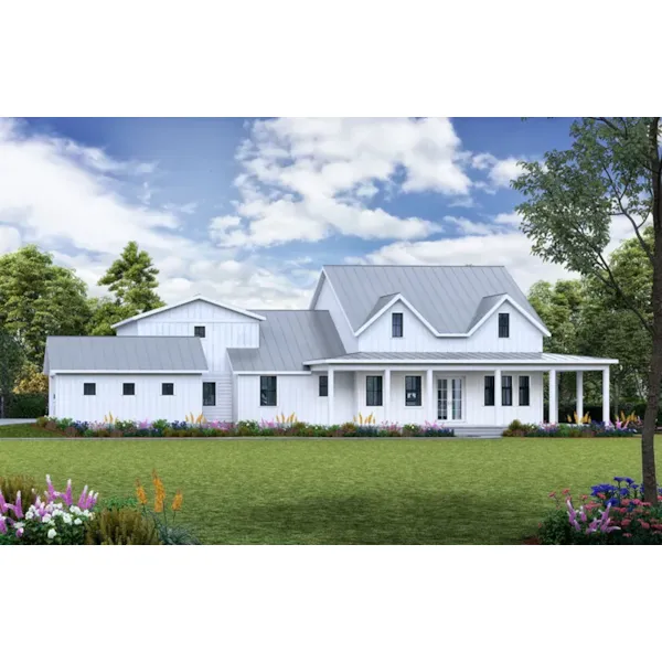 Farmhouse Plan Front of Home - Sawyers Cove Modern Farmhouse 056D-0107 - Shop House Plans and More