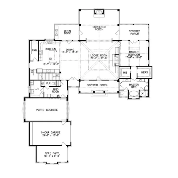 Ranch House Plan First Floor - Watermark Cove Craftsman Home 056D-0134 - Shop House Plans and More