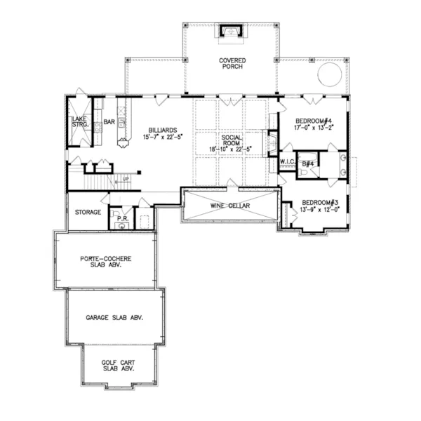 Ranch House Plan Lower Level Floor - Watermark Cove Craftsman Home 056D-0134 - Shop House Plans and More