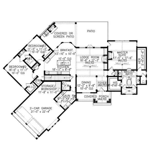 Country French House Plan First Floor - Birdview Craftsman Home 056D-0136 - Shop House Plans and More