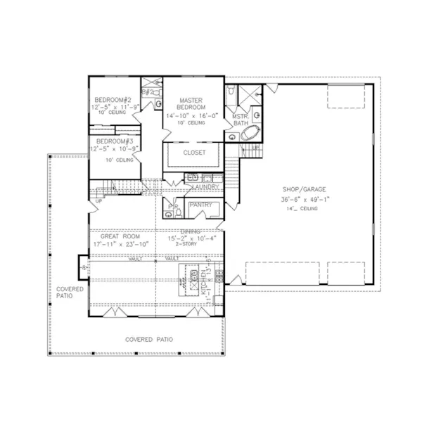 Ranch House Plan First Floor - Barndominium Modern Farmhouse 056D-0153 - Shop House Plans and More