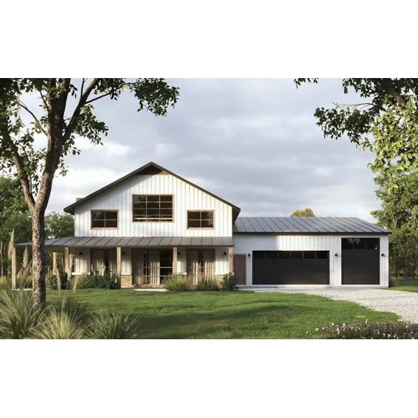 Ranch House Plan Front of Home - Barndominium Modern Farmhouse 056D-0153 - Shop House Plans and More