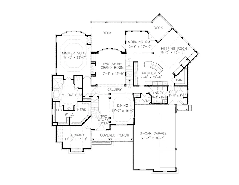 Arts & Crafts House Plan First Floor - Bayonet Luxury Home 056S-0001 - Shop House Plans and More