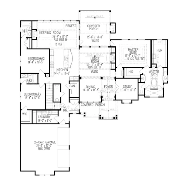 Craftsman House Plan First Floor - Massey Bay Craftsman Home 056S-0010 - Shop House Plans and More