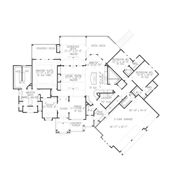 Ranch House Plan First Floor - Swan Lake Craftsman Home 056S-0013 - Shop House Plans and More