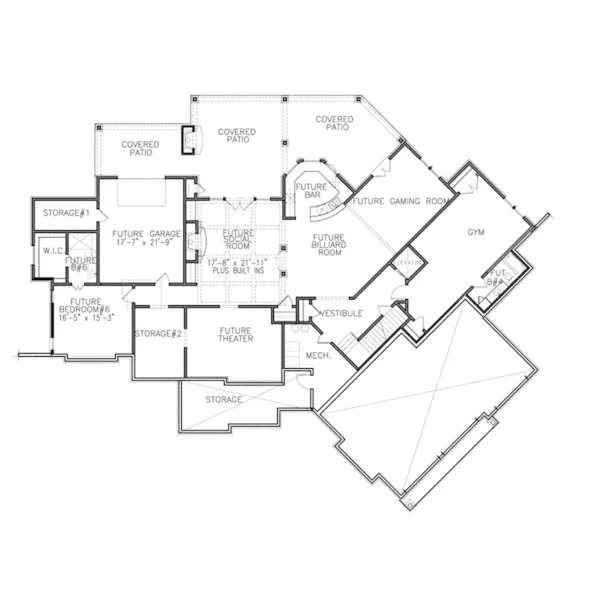 Ranch House Plan Lower Level Floor - Swan Lake Craftsman Home 056S-0013 - Shop House Plans and More