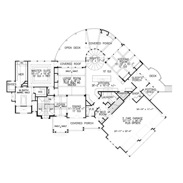 Mountain House Plan First Floor - Jensen Cove Craftsman Home 056S-0015 - Shop House Plans and More