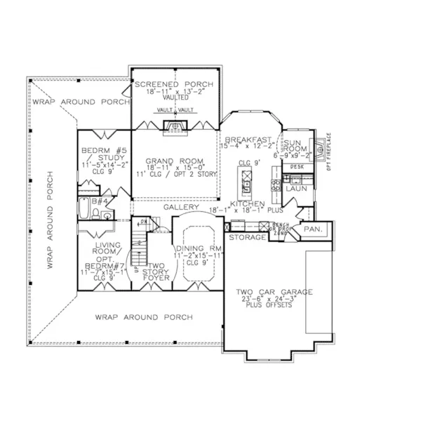 Waterfront House Plan First Floor - Mattox Hill Modern Farmhouse 056S-0021 - Shop House Plans and More