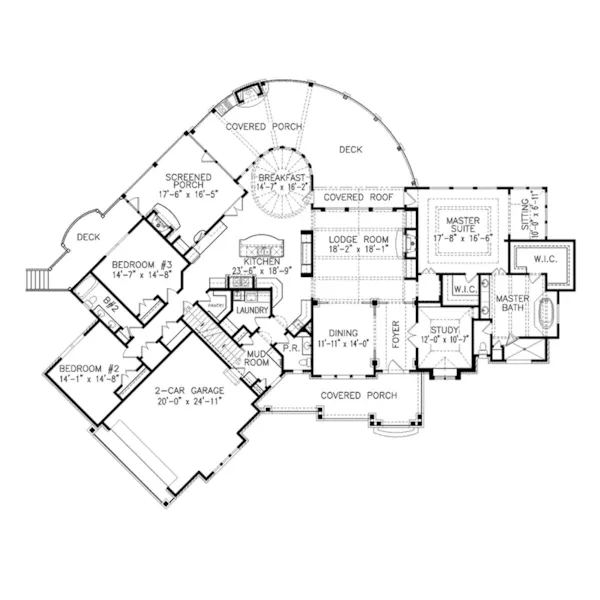 Country House Plan First Floor - Pershing Point Craftsman Home 056S-0053 - Shop House Plans and More