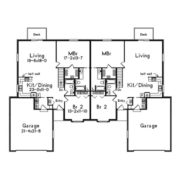 Ranch House Plan First Floor - Weston Traditional Duplex 057D-0002 - Shop House Plans and More