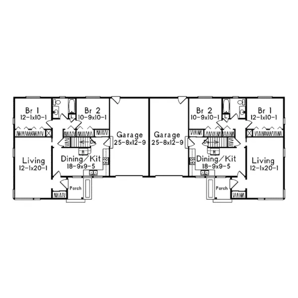 Multi-Family House Plan First Floor - Ridgelane Duplex Home 057D-0006 - Shop House Plans and More