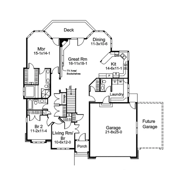 Ranch House Plan First Floor - Augustine Manor Ranch Home 057D-0008 - Search House Plans and More