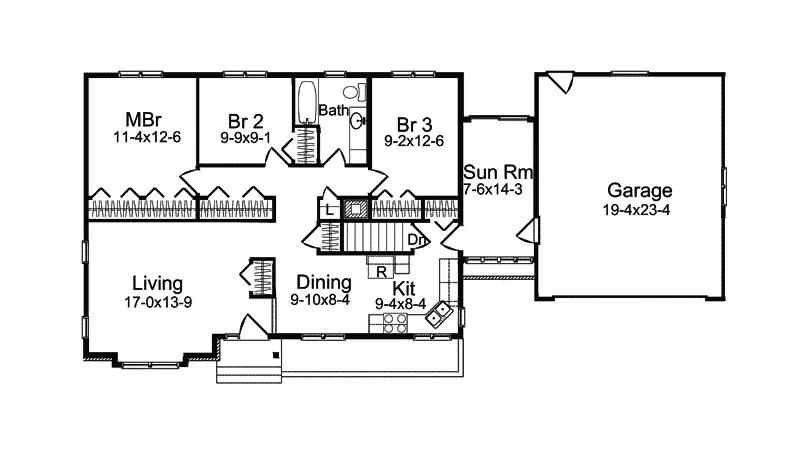 Ranch House Plan First Floor - Mineo Ferry New England Home 057D-0026 - Shop House Plans and More