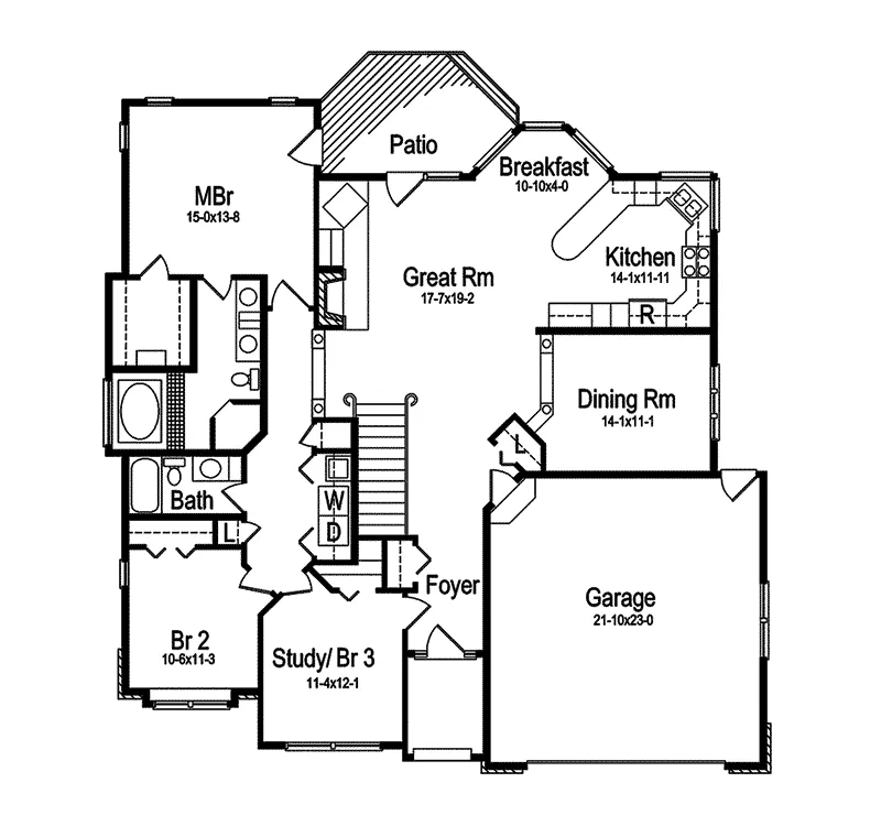 Ranch House Plan First Floor - Tundra Arts And Crafts Home 057D-0031 - Shop House Plans and More