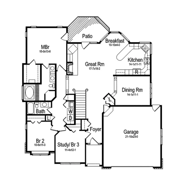 Ranch House Plan First Floor - Tundra Arts And Crafts Home 057D-0031 - Shop House Plans and More