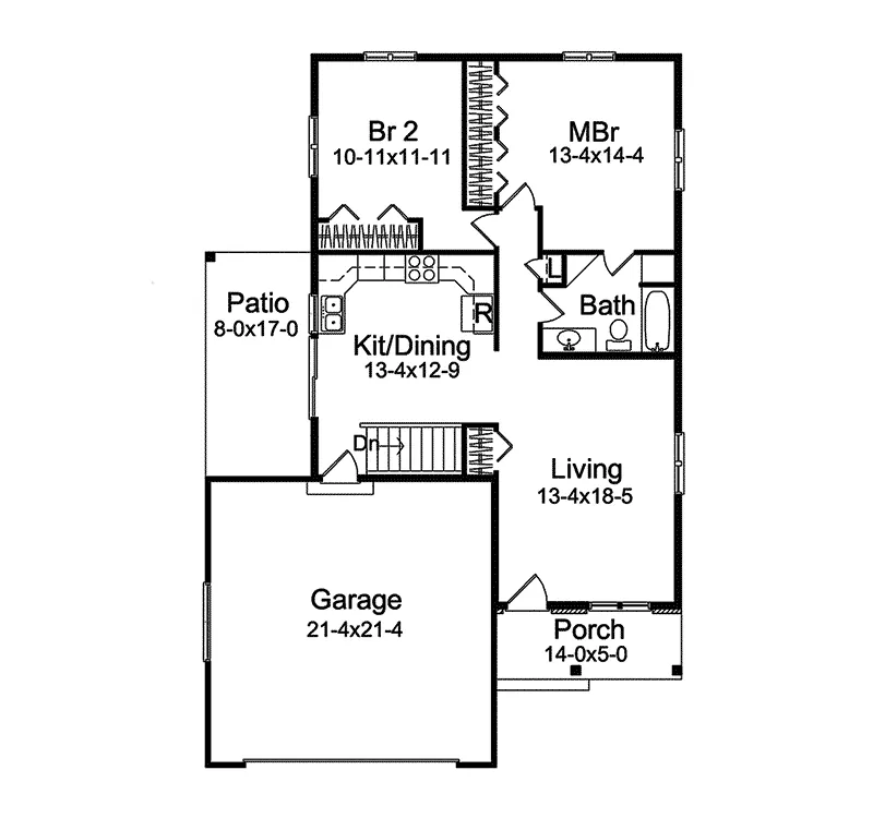 Ranch House Plan First Floor - Hearthstone Narrow Saltbox Home 057D-0036 - Search House Plans and More