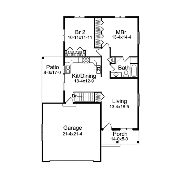 Ranch House Plan First Floor - Hearthstone Narrow Saltbox Home 057D-0036 - Search House Plans and More