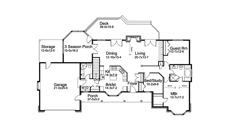 Ranch House Plan First Floor - Monetta Ranch Home 057D-0043 - Shop House Plans and More