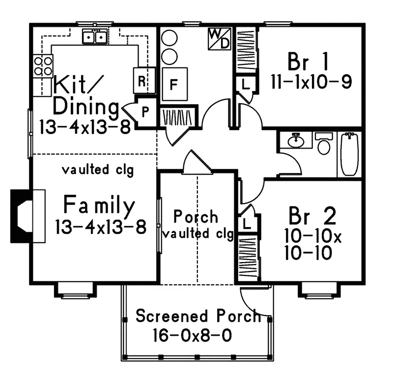 Southern House Plan First Floor - Hickory Lane Country Cabin Home 058D-0011 - Search House Plans and More